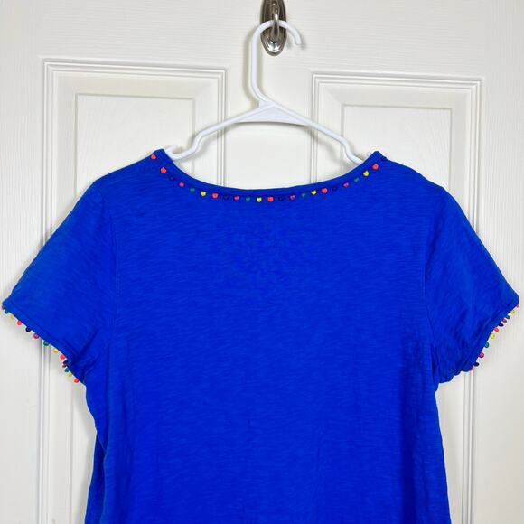 Boden Charlie Blue Multi Color Pom Pom Dress 12 Petite T-Shirt Colorful VGUC - Picture 5 of 7